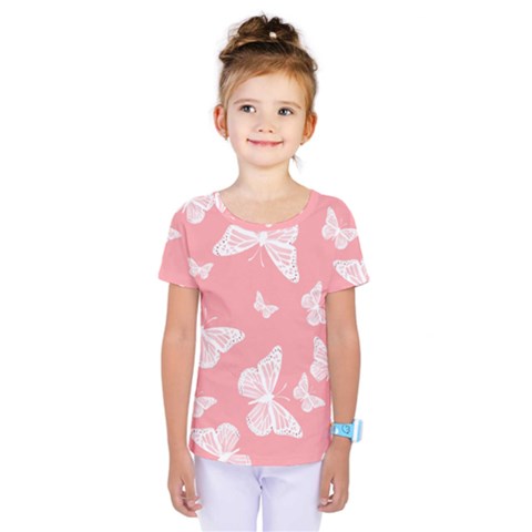 Pink And White Butterflies Kids  One Piece Tee by SpinnyChairDesigns