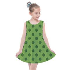 Green Four Leaf Clover Pattern Kids  Summer Dress by SpinnyChairDesigns