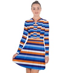 Ocean Blue Stripes Long Sleeve Panel Dress by tmsartbazaar