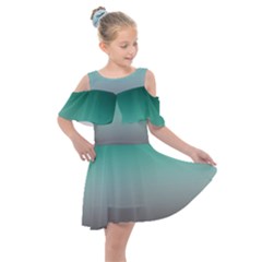 Teal Green And Grey Gradient Ombre Color Kids  Shoulder Cutout Chiffon Dress by SpinnyChairDesigns