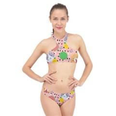 Cats And Fruits  High Neck Bikini Set by Sobalvarro