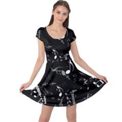 Black And White Music Notes Cap Sleeve Dress by SpinnyChairDesigns