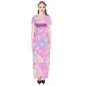 Pink Blue Peach Color Mosaic Short Sleeve Maxi Dress View1