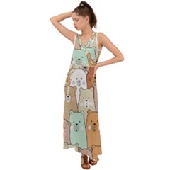 Colorful-baby-bear-cartoon-seamless-pattern V-neck Chiffon Maxi Dress by Sobalvarro