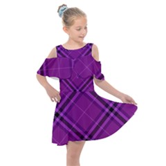 Purple And Black Plaid Kids  Shoulder Cutout Chiffon Dress by SpinnyChairDesigns