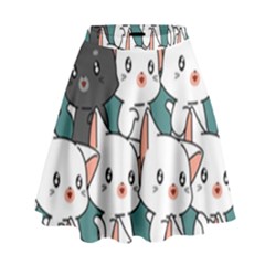 Seamless-cute-cat-pattern-vector High Waist Skirt by Sobalvarro