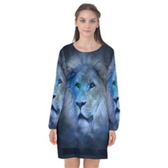 Astrology Zodiac Lion Long Sleeve Chiffon Shift Dress  by Mariart