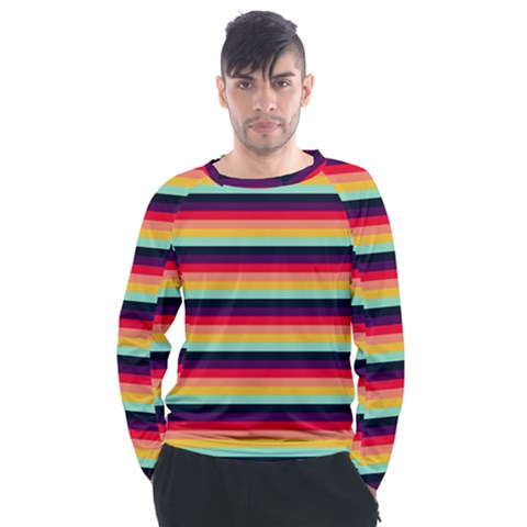 Contrast Rainbow Stripes Men s Long Sleeve Raglan Tee by tmsartbazaar