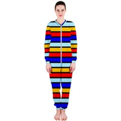 Red And Blue Contrast Yellow Stripes Onepiece Jumpsuit (ladies)  by tmsartbazaar