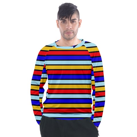 Red And Blue Contrast Yellow Stripes Men s Long Sleeve Raglan Tee by tmsartbazaar