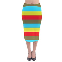 Multicolor With Black Lines Velvet Midi Pencil Skirt by tmsartbazaar