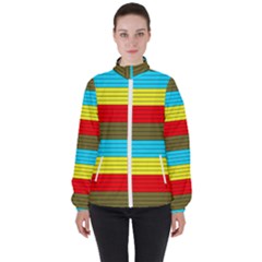 Multicolor With Black Lines Women s High Neck Windbreaker by tmsartbazaar