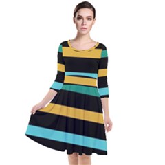 Colorful Mime Black Stripes Quarter Sleeve Waist Band Dress by tmsartbazaar