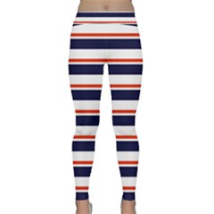 Red With Blue Stripes Classic Yoga Leggings by tmsartbazaar