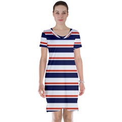 Red With Blue Stripes Short Sleeve Nightdress by tmsartbazaar