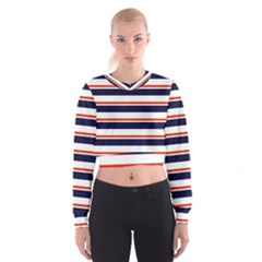 Red With Blue Stripes Cropped Sweatshirt by tmsartbazaar