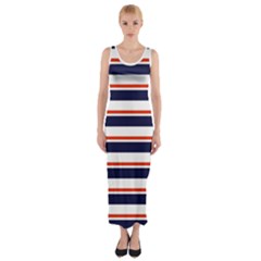 Red With Blue Stripes Fitted Maxi Dress by tmsartbazaar