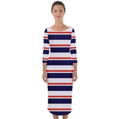 Red With Blue Stripes Quarter Sleeve Midi Bodycon Dress by tmsartbazaar