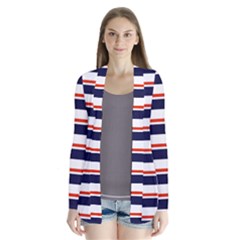 Red With Blue Stripes Drape Collar Cardigan by tmsartbazaar