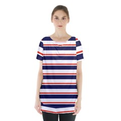 Red With Blue Stripes Skirt Hem Sports Top by tmsartbazaar