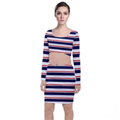 Red With Blue Stripes Top And Skirt Sets by tmsartbazaar