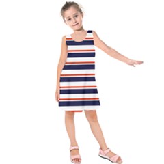 Red With Blue Stripes Kids  Sleeveless Dress by tmsartbazaar