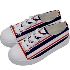 Red With Blue Stripes Kids  Low Top Canvas Sneakers by tmsartbazaar