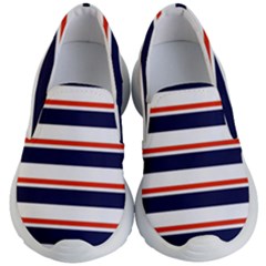 Red With Blue Stripes Kids Lightweight Slip Ons by tmsartbazaar