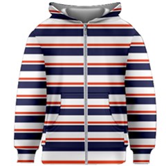 Red With Blue Stripes Kids  Zipper Hoodie Without Drawstring by tmsartbazaar