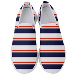 Red With Blue Stripes Men s Slip On Sneakers by tmsartbazaar