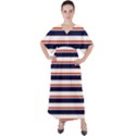 Red With Blue Stripes V-Neck Boho Style Maxi Dress View1