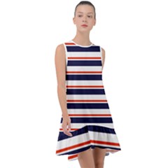 Red With Blue Stripes Frill Swing Dress by tmsartbazaar