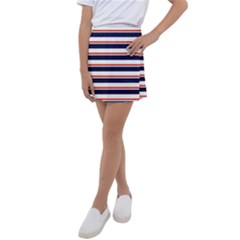 Red With Blue Stripes Kids  Tennis Skirt by tmsartbazaar