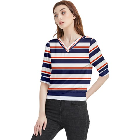 Red With Blue Stripes Quarter Sleeve Blouse by tmsartbazaar