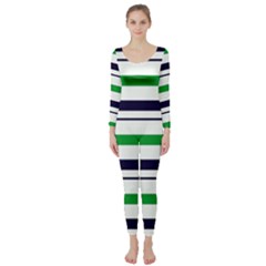 Green With Blue Stripes Long Sleeve Catsuit by tmsartbazaar