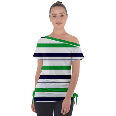 Green With Blue Stripes Tie-up Tee by tmsartbazaar