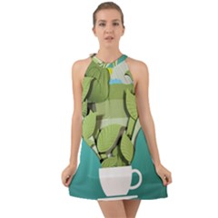 Illustrations Drink Halter Tie Back Chiffon Dress by HermanTelo