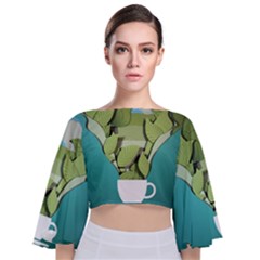 Illustrations Drink Tie Back Butterfly Sleeve Chiffon Top by HermanTelo