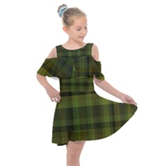 Army Green Color Plaid Kids  Shoulder Cutout Chiffon Dress by SpinnyChairDesigns