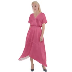 True Blush Pink Color Cross Front Sharkbite Hem Maxi Dress by SpinnyChairDesigns