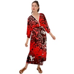 Red Black Abstract Art Grecian Style  Maxi Dress by SpinnyChairDesigns