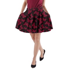 Red And Black Butterflies A-line Pocket Skirt by SpinnyChairDesigns