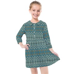 Boho Teal Green Stripes Kids  Quarter Sleeve Shirt Dress by SpinnyChairDesigns