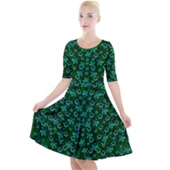 Leaf Forest And Blue Flowers In Peace Quarter Sleeve A-line Dress by pepitasart