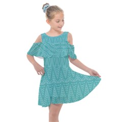 Boho Teal Pattern Kids  Shoulder Cutout Chiffon Dress by SpinnyChairDesigns