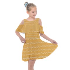 Boho Saffron Yellow Stripes Kids  Shoulder Cutout Chiffon Dress by SpinnyChairDesigns