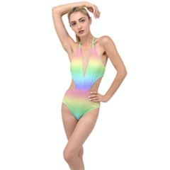 Pastel Rainbow Ombre Plunging Cut Out Swimsuit by SpinnyChairDesigns