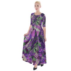 Boho Violet Mosaic Half Sleeves Maxi Dress by SpinnyChairDesigns