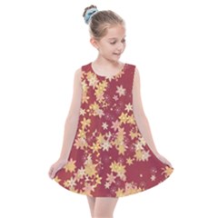 Gold And Tuscan Red Floral Print Kids  Summer Dress by SpinnyChairDesigns