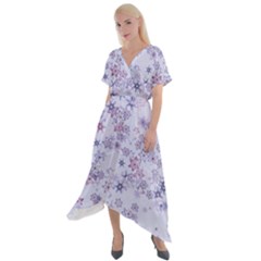 Pastel Purple Floral Pattern Cross Front Sharkbite Hem Maxi Dress by SpinnyChairDesigns